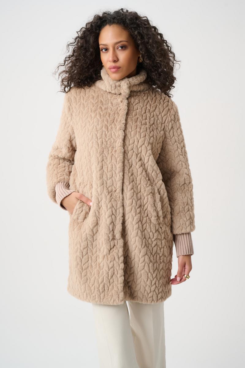 Womens Joseph Ribkoff Thigh Length Relaxed Fit Coat in Soft Taupe