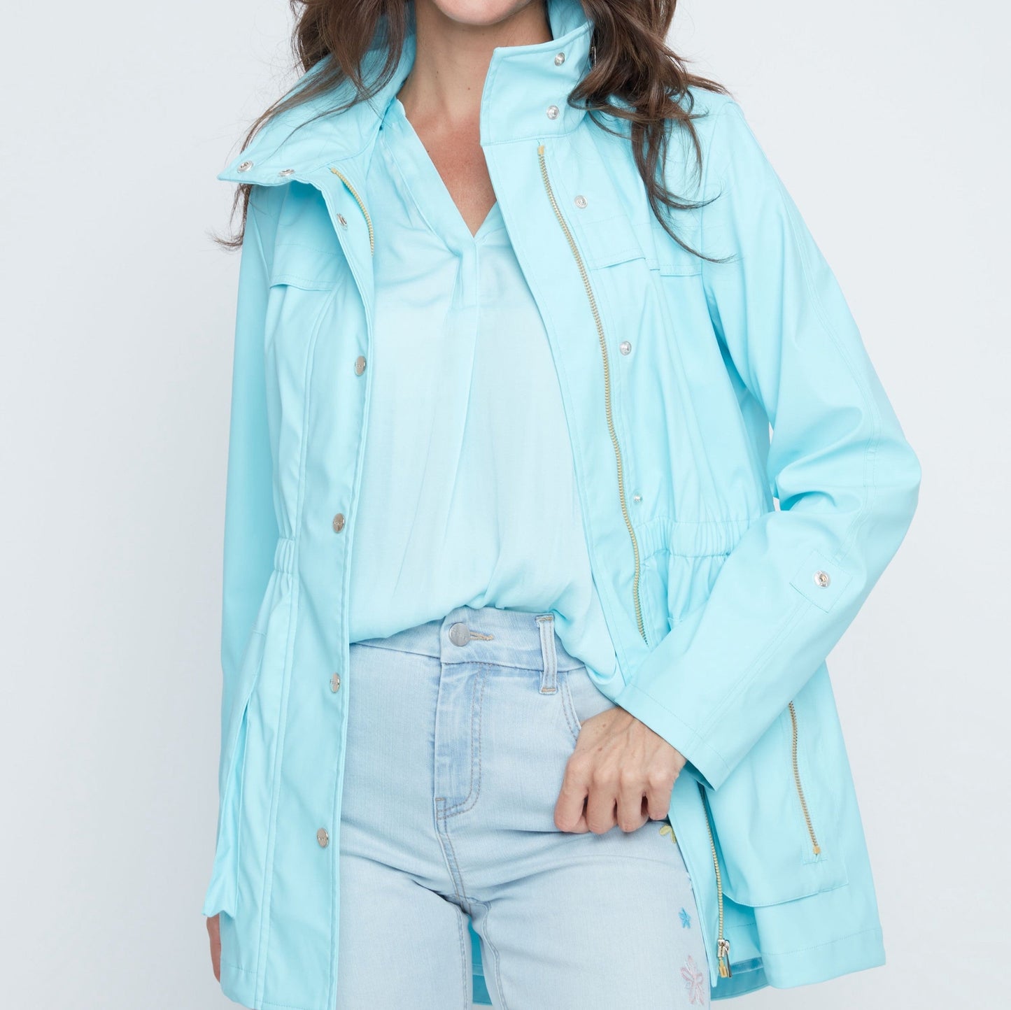 Womens Renuar Knit Raincoat in Capri