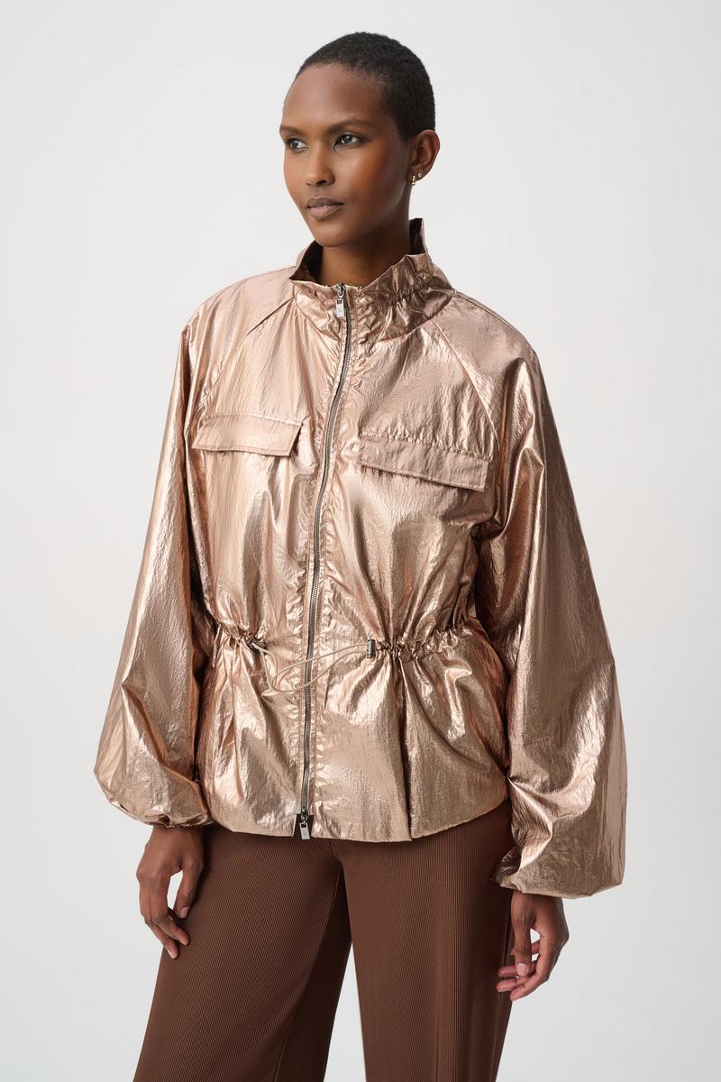 Womens Joseph Ribkoff Metallic Nylon Cocoon Jacket in Palladium