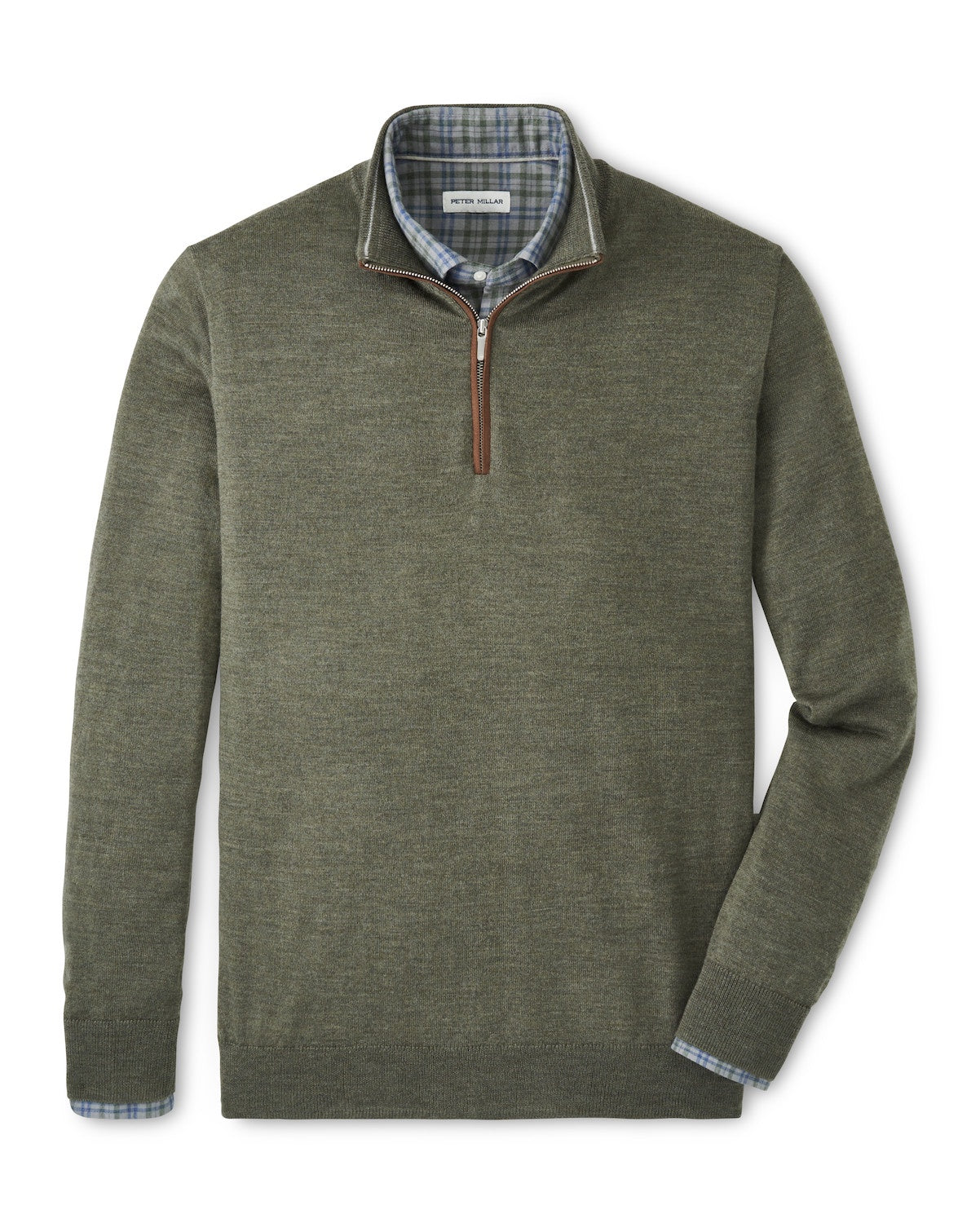Peter Millar Autumn Crest Suede Trim Quarter-Zip in Basil