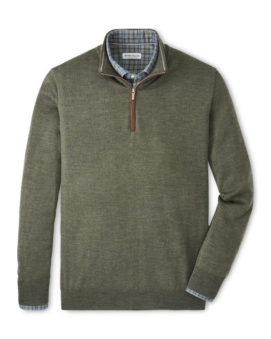 Peter Millar Autumn Crest Suede Trim Quarter-Zip in Basil