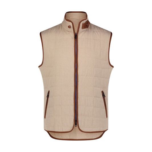 Luchiano Quilted Zip Up Vest in Beige