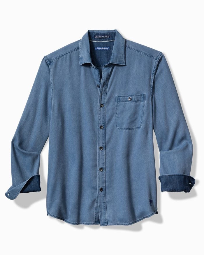 Tommy Bahama Ocean Wash Twill Long Sleeve Sportshirt in Bering Blue