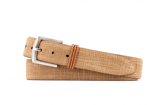 Martin Dingman Bermuda Braid Denim Nubuck Belt in Cappuccino