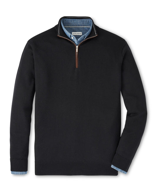 Peter Millar Autumn Crest Suede Trim Quarter-Zip in Black