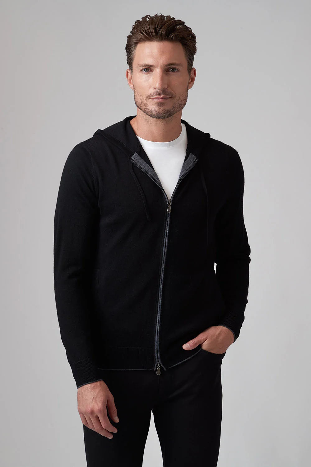 Raffi Atlas Merino Wool Zip Hoodie in Black