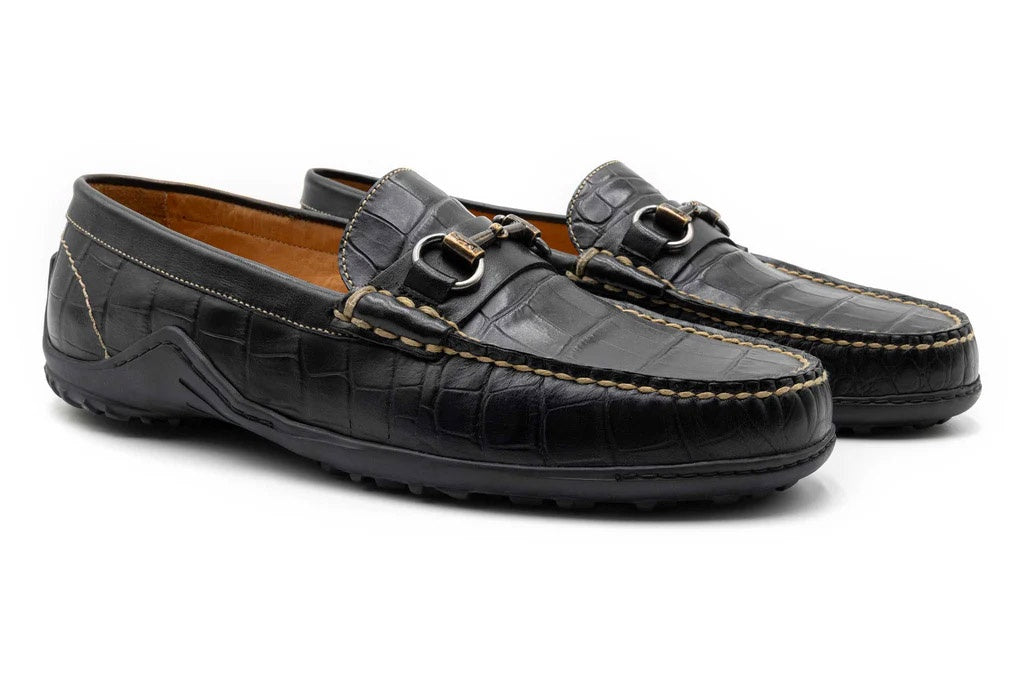 Martin Dingman Bill Alligator Grain Horse Bit Loafers in Black