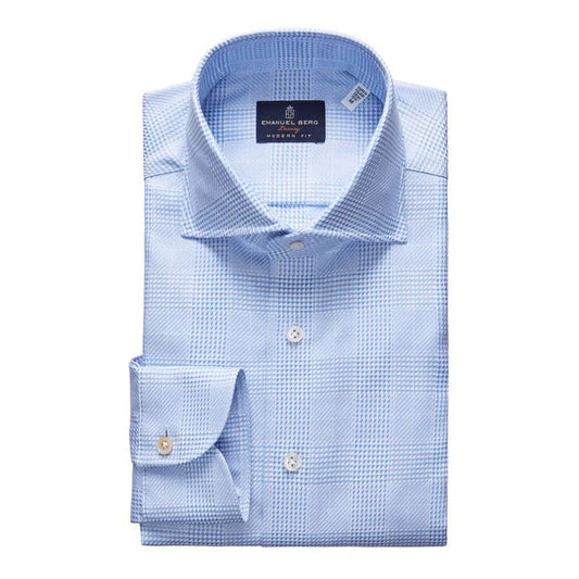 Emanuel Berg Prince of Wales Check Premium Luxury Sportshirt in Light Blue