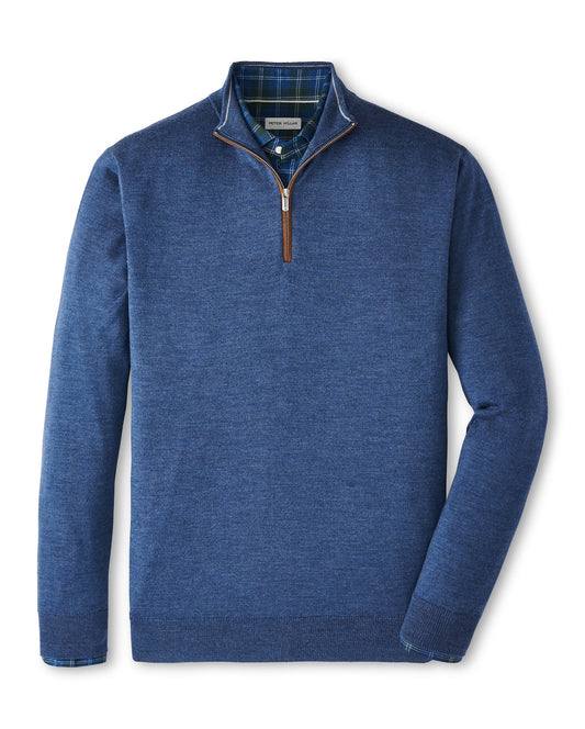 Peter Millar Autumn Crest Suede Trim Quarter-Zip in Blue Haze