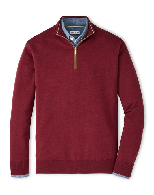 Peter Millar Autumn Crest Suede Trim Quarter-Zip in Brick Red