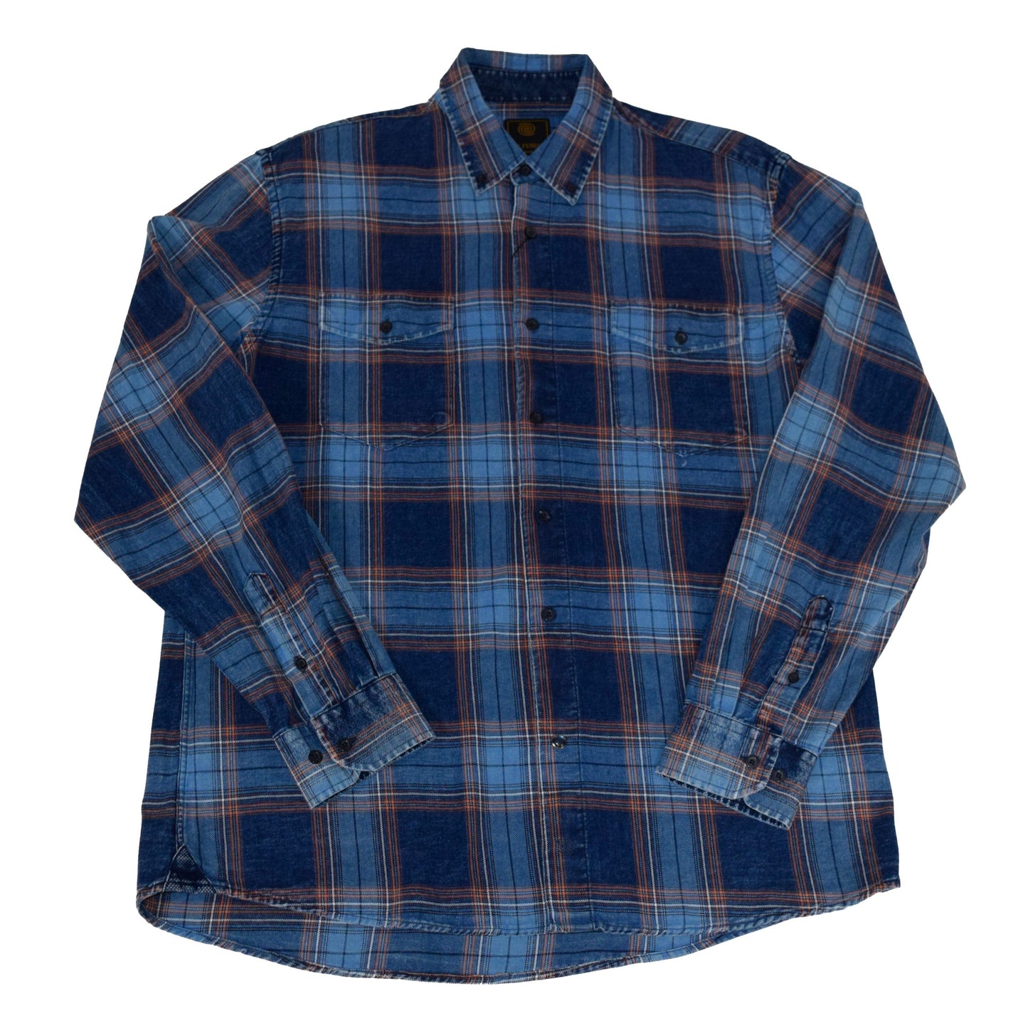 F/X Fusion Washed Cotton Plaid Sportshirt in Acorn/Indigo