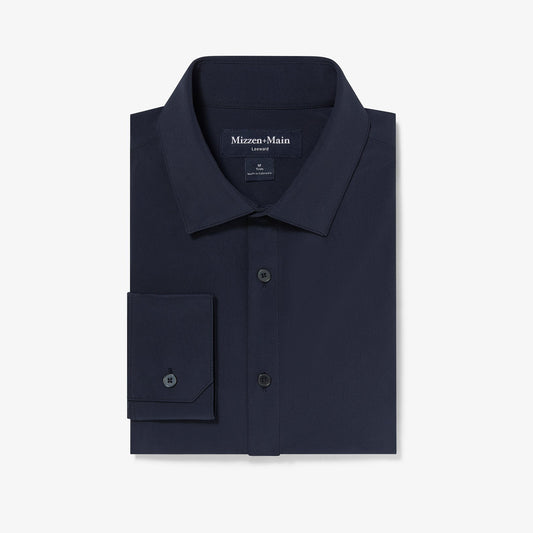 Mizzen + Main Leeward Trim Fit Short Sleeve Sportshirt in Navy Solid