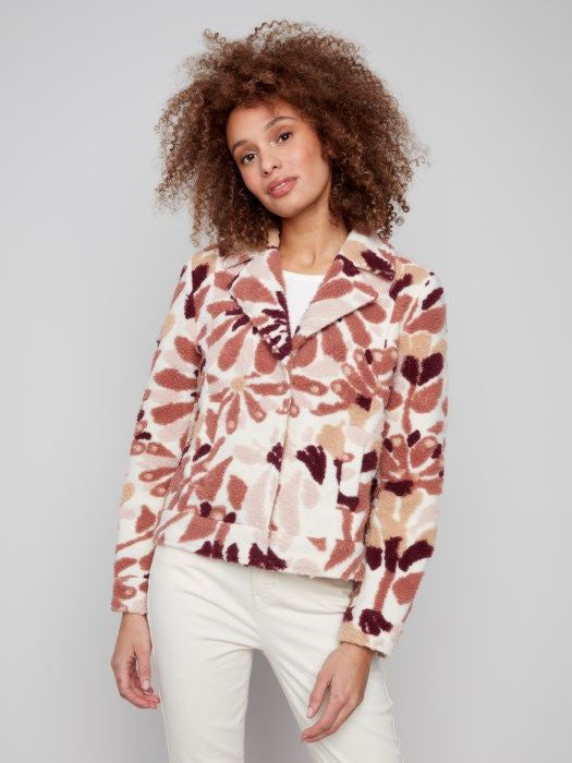 Womens Charlie B Plaid Boucle Coat in Cabernet