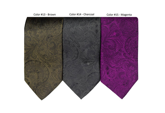 Jon Randall Tonal Paisley Silk Wedding Tie in Charcoal-Regular Length