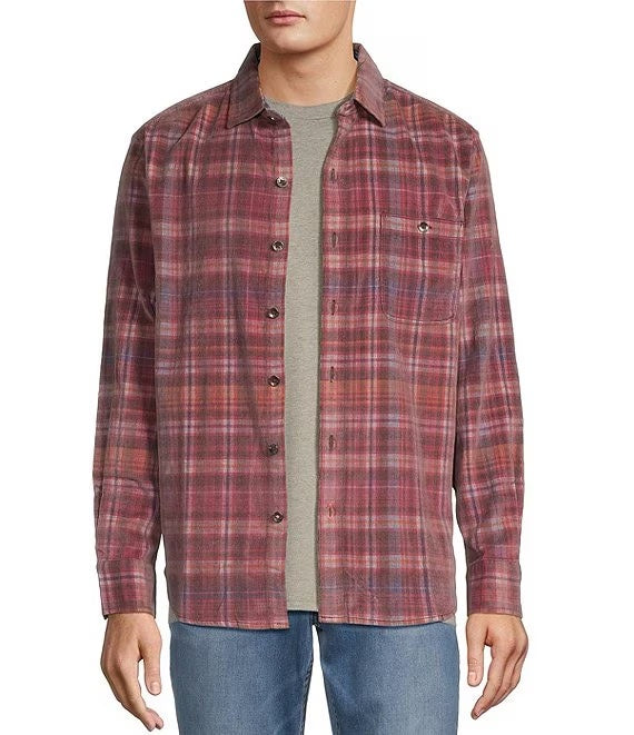 Tommy Bahama Coastline Cord Stretch Harbor Check Sportshirt in Aged Claret