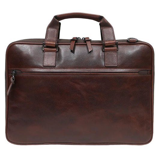 Boconi Garth Leather Slim Laptop Briefcase in Cognac