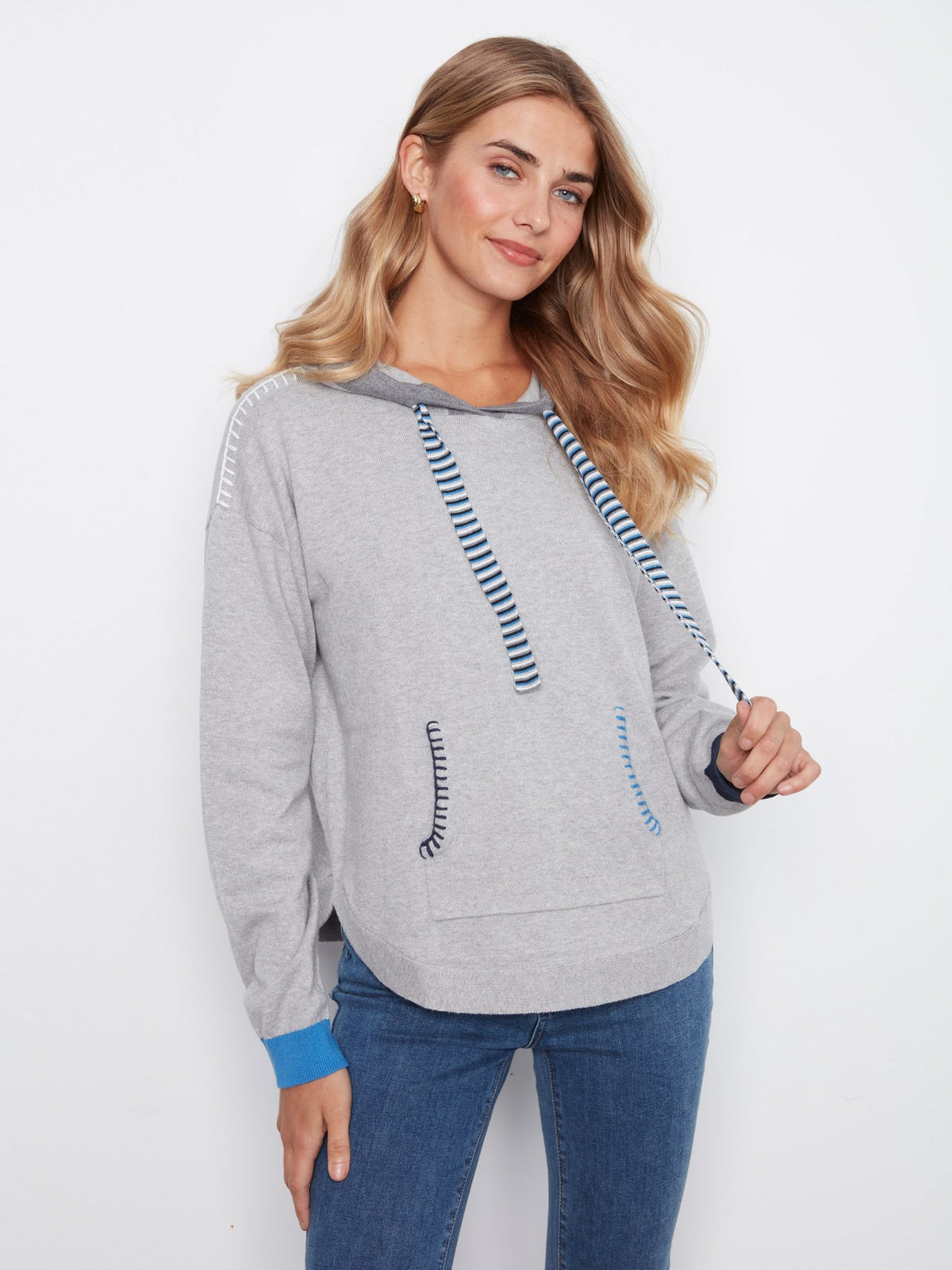 Womens Charlie B Contrast Hooded Sweater in Grey