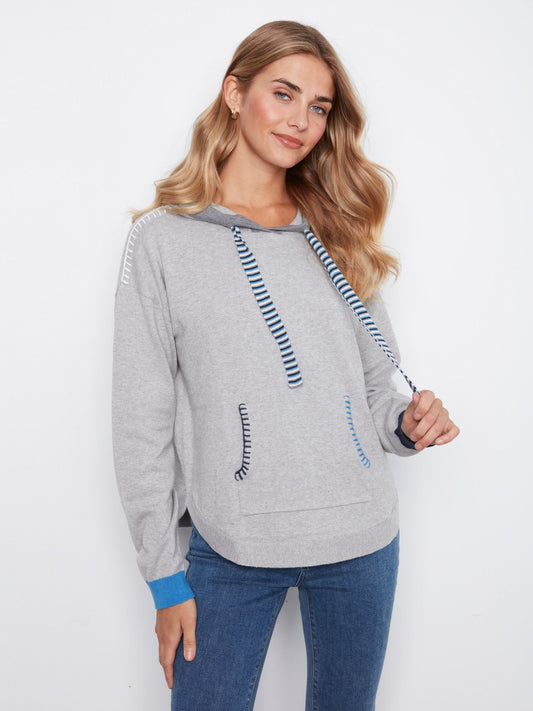 Womens Charlie B Contrast Hooded Sweater in Grey