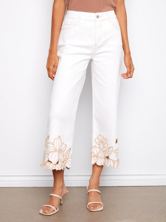 Womens Charlie B Cropped Wide Leg Jeans in White