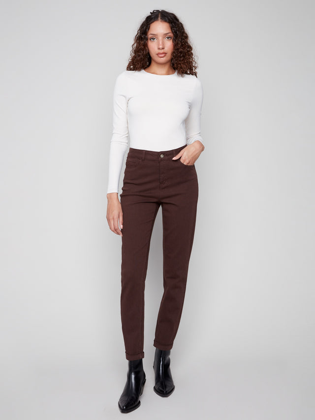 Womens Charlie B Cuffed Hem Twill Jeans in Mocha