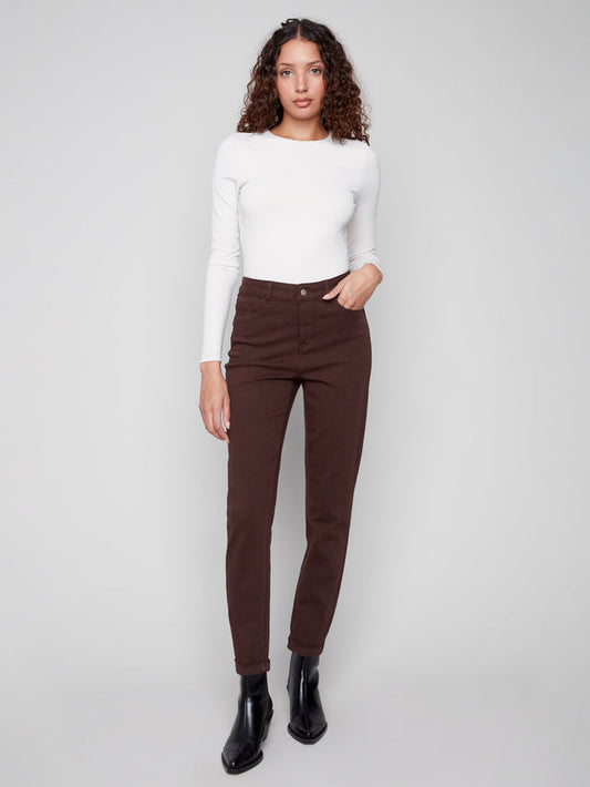 Womens Charlie B Cuffed Hem Twill Jeans in Mocha