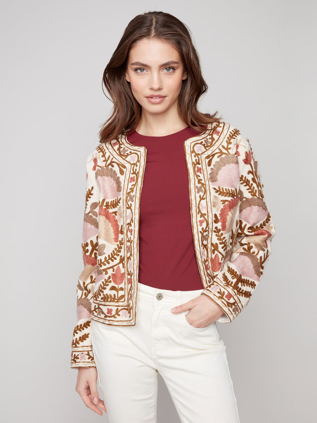 Womens Charlie B Embroidered Open Front Jacket in Ceremony