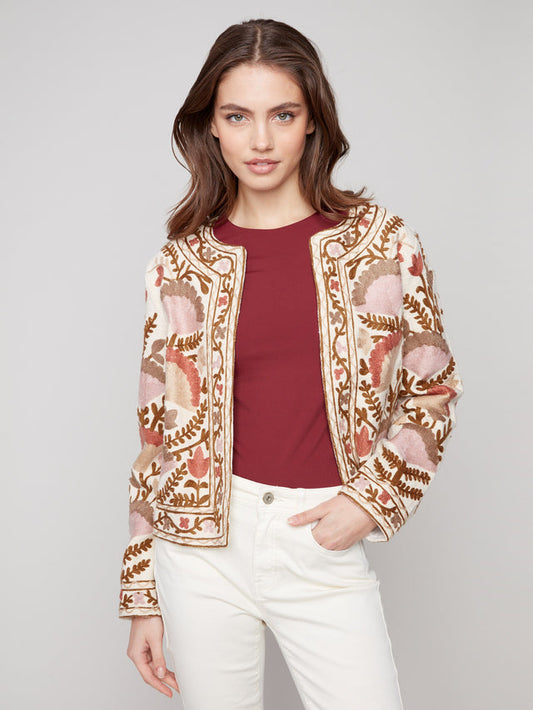 Womens Charlie B Embroidered Open Front Jacket in Ceremony
