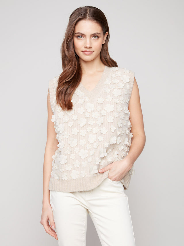 Womens Charlie B Floral Sweater Vest in Oat