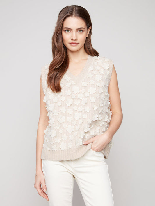 Womens Charlie B Floral Sweater Vest in Oat