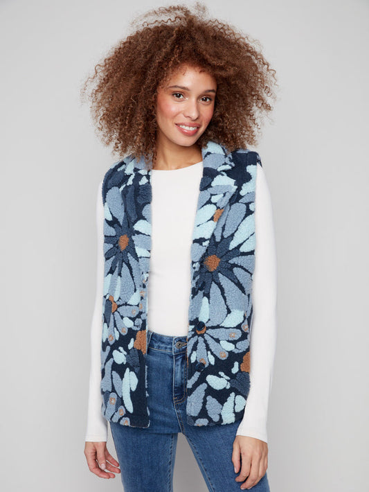 Womens Charlie B Floral Sherpa Fleece Vest in Oxford