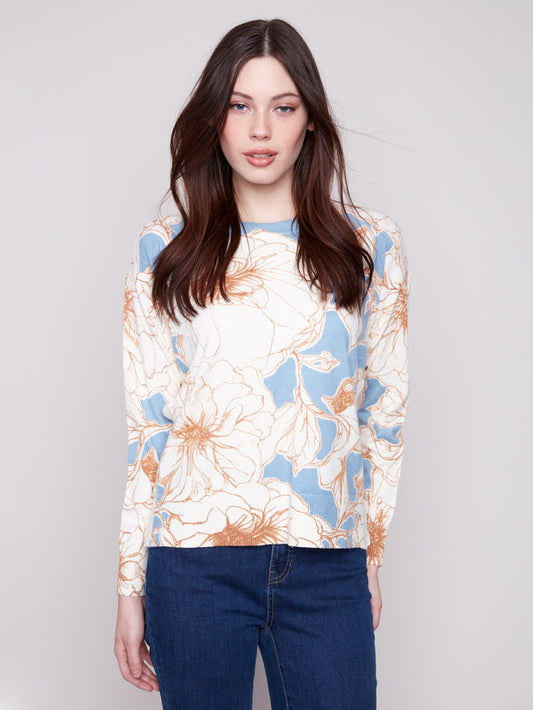 Womens Charlie B Printed Sweater with Side Buttons in Mist