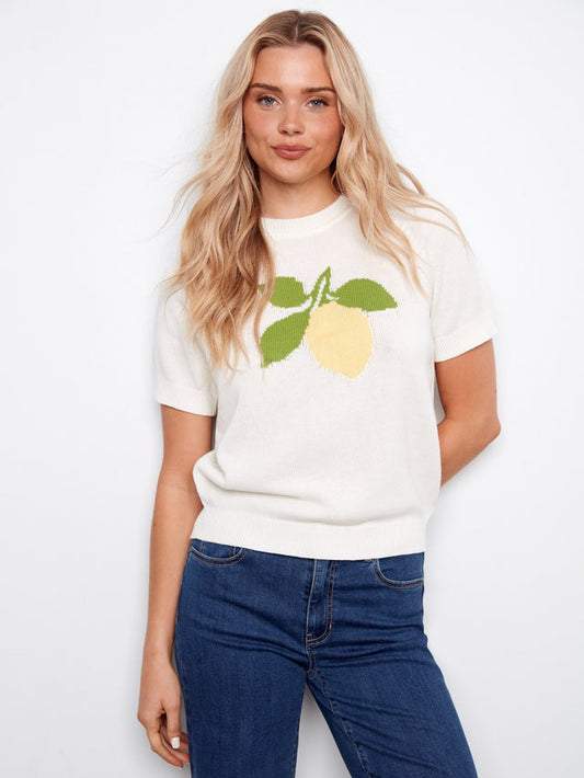 Womens Charlie B Graphic Cotton Knit Top in Lemon