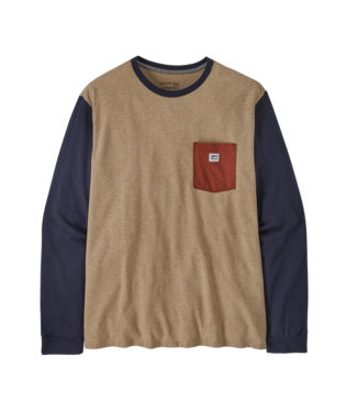 Patagonia Mens L/S Shop Sticker Pocket Responsibili-Tee in Grayling Brown