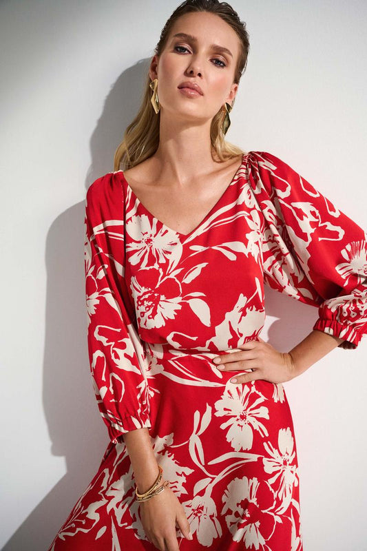 Womens Joseph Ribkoff Floral Top in Red/Cream