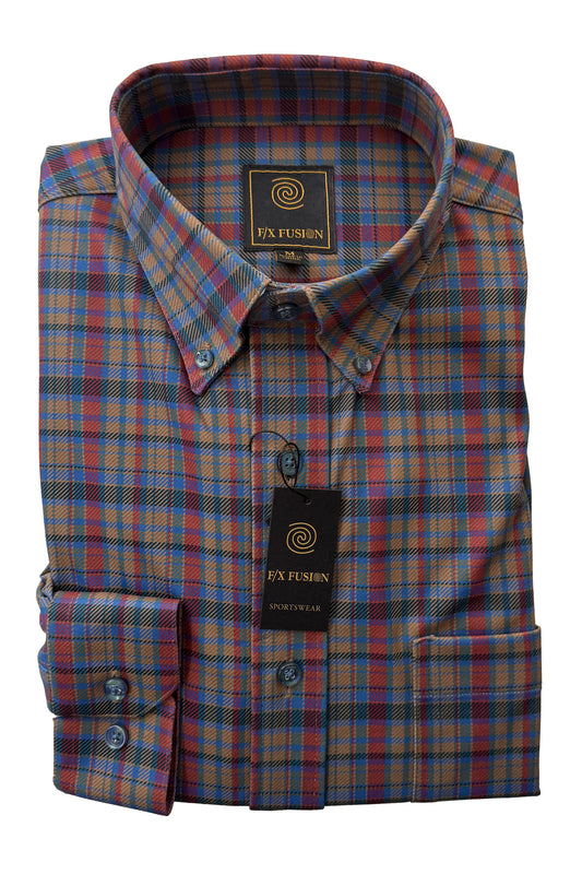 F/X Fusion Performance Multi Plaid Sportshirt in Deep Lake/Crimson