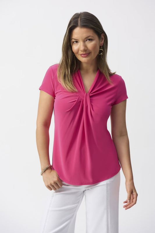 Womens Joseph Ribkoff Knotted V-Neck Pullover in Geranium