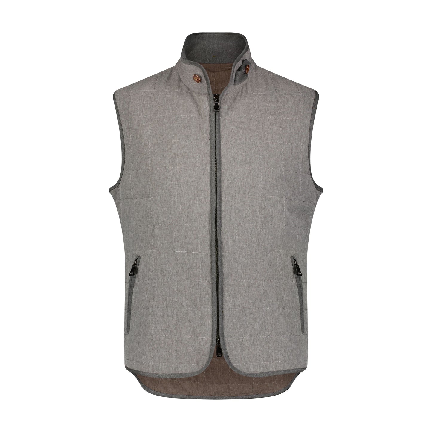 Luchiano Quilted Zip Up Vest in Grey