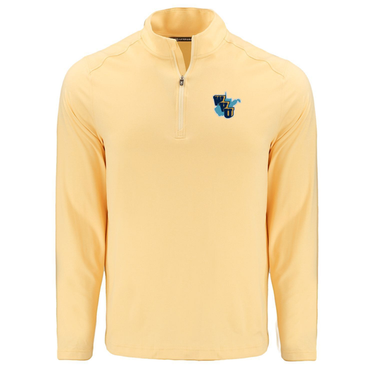 WVU Throwback Cutter & Buck Coastline Quarter Zip in Desert