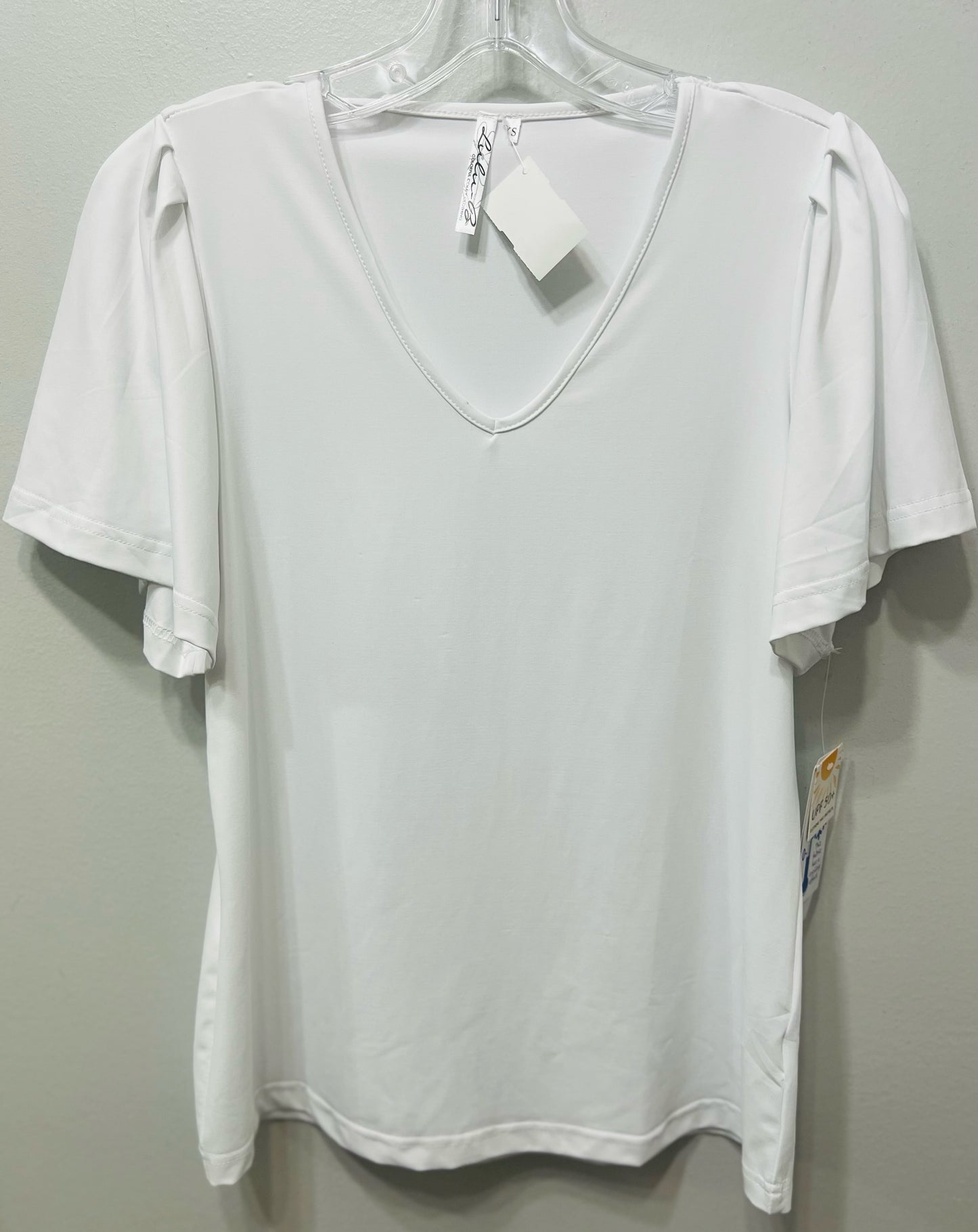 Womens Lulu B Frill Sleeve V-Neck Tee in White