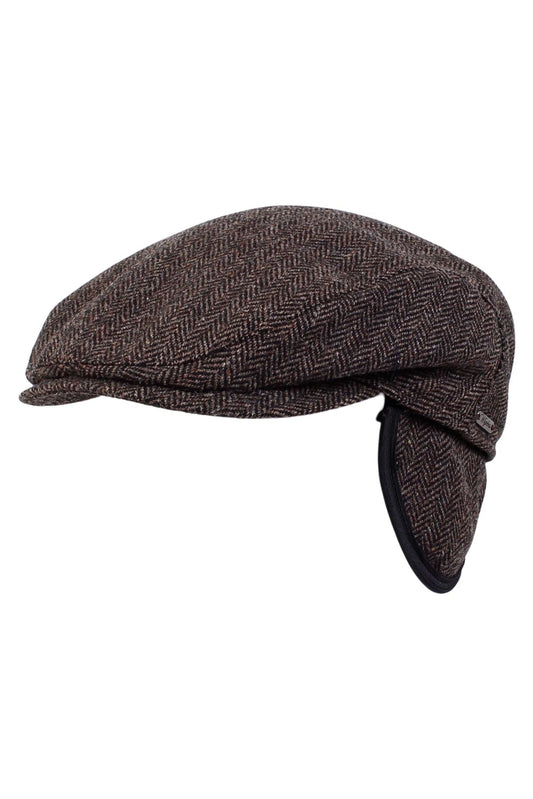 Wigens Slim Wool Earflap Cap in Dark Brown Shetland