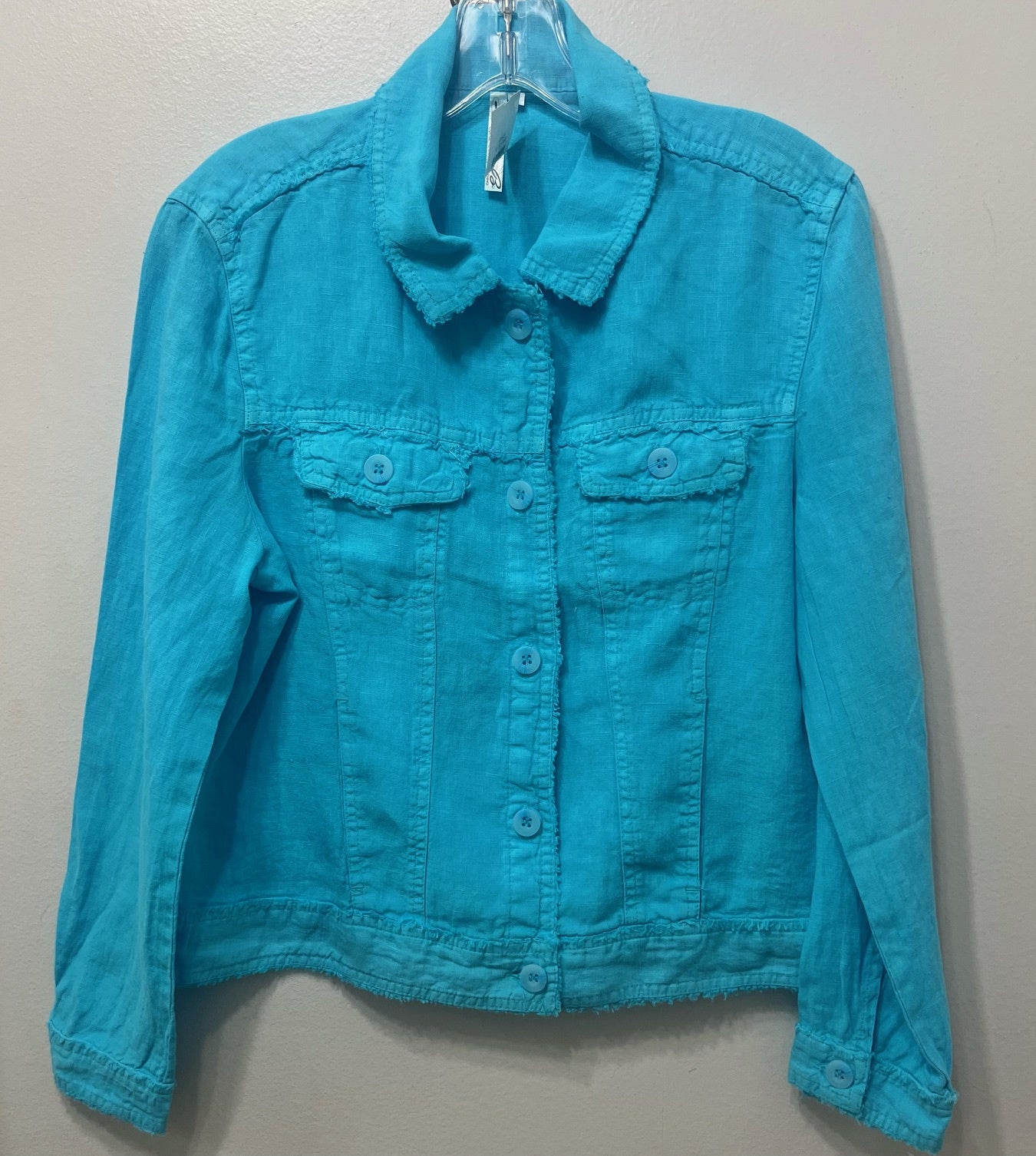 Womens Lulu B Linen Travel Jacket in Turquoise