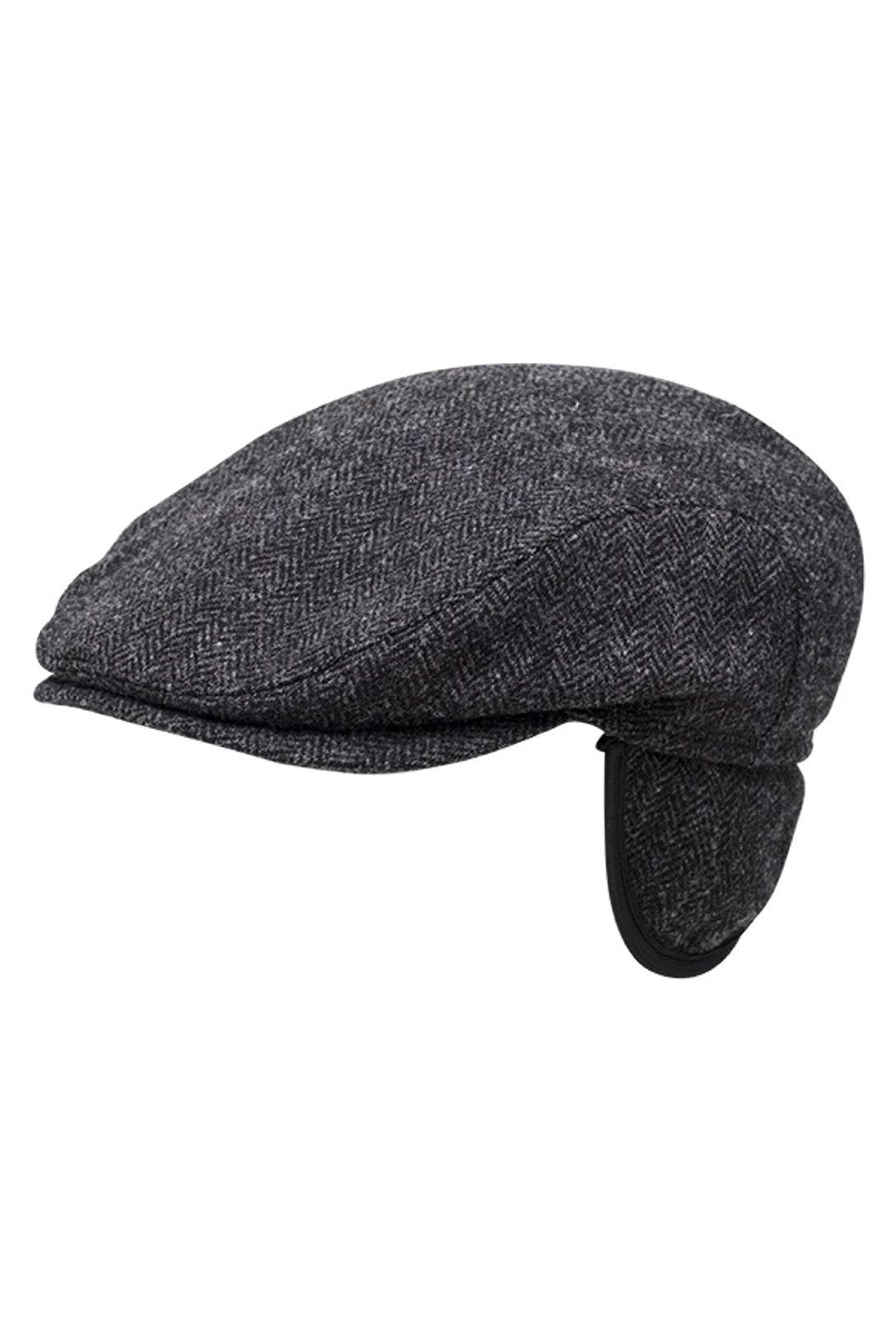 Wigens Slim Wool Earflap Cap in Dark Grey Shetland