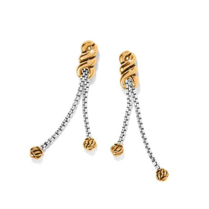 Womens Brighton Two Tone Interlok Twist Double Chain Post Drop Earrings