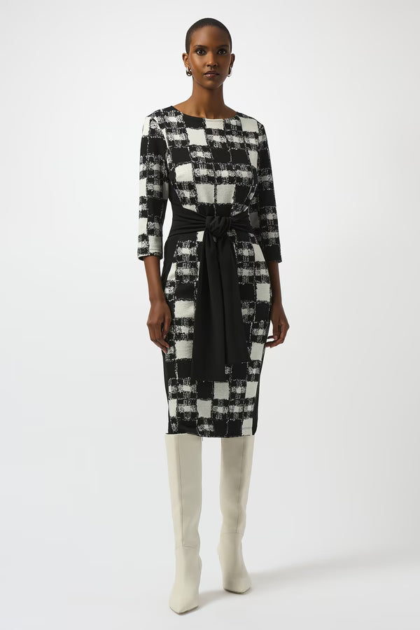 Womens Joseph Ribkoff Plaid Maxi Dress in Black/Cream