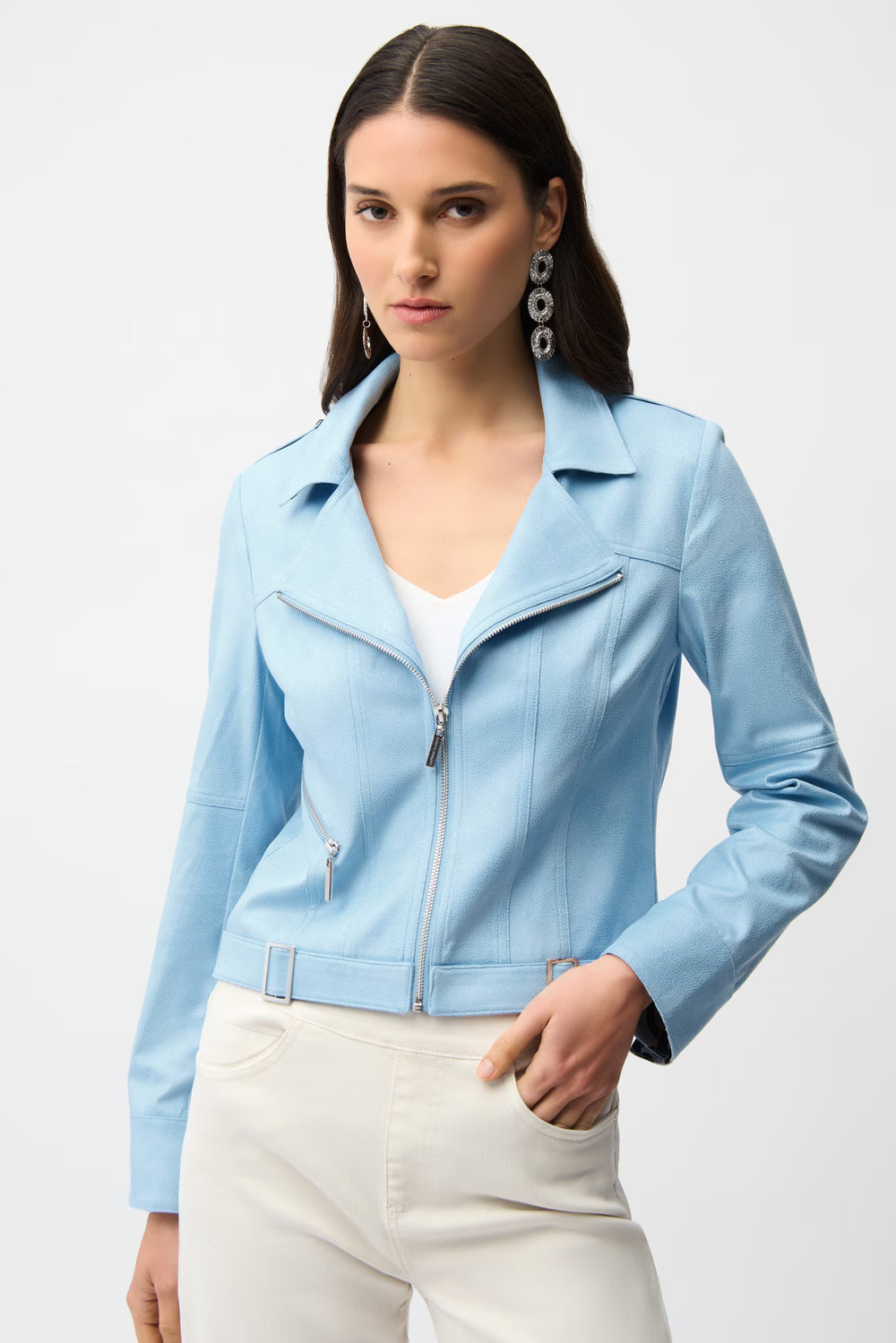 Womens Joseph Ribkoff Casual Zip Up Top in Sky Blue