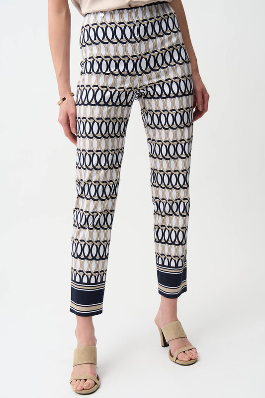 Womens Joseph Ribkoff Geometric Pattern Slim Fit Pant in Vanilla/Multi