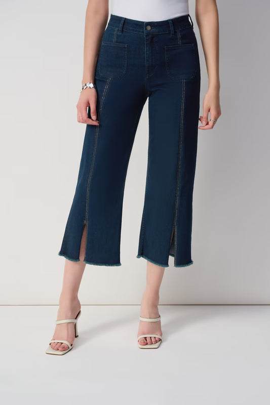 Womens Joseph Ribkoff Split Hem Shimmer Detail Jeans in Dark Denim Blue