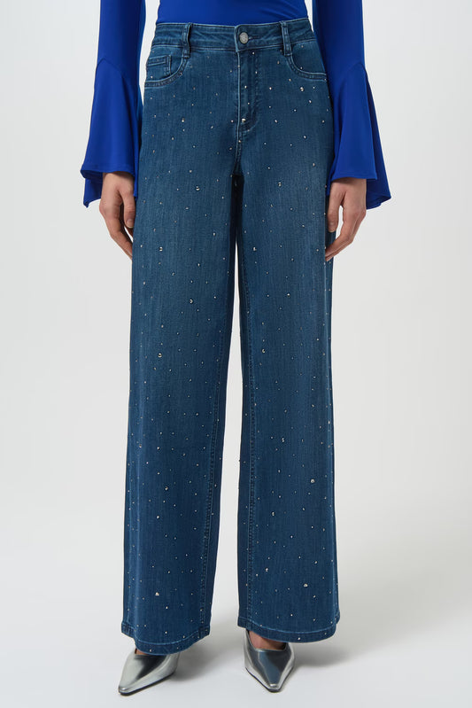 Womens Joseph Ribkoff Wide Leg Mid Rise Jeans in Denim Medium Blue
