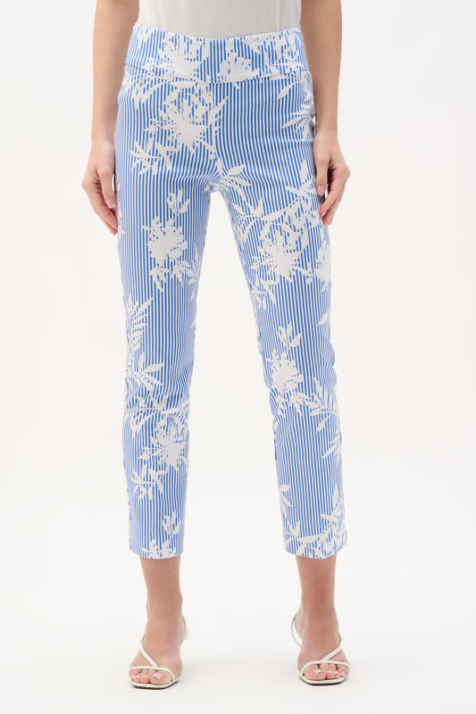 Womens Joseph Ribkoff Floral High Waisted Cropped Pant in Vanilla/Blue