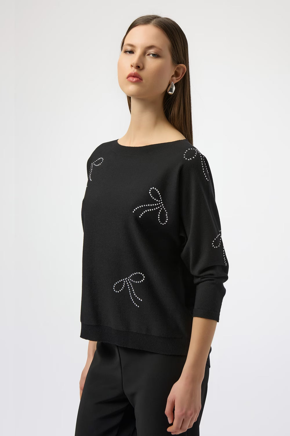 Womens Joseph Ribkoff Jewel Embellished Boat Neck Pullover in Black